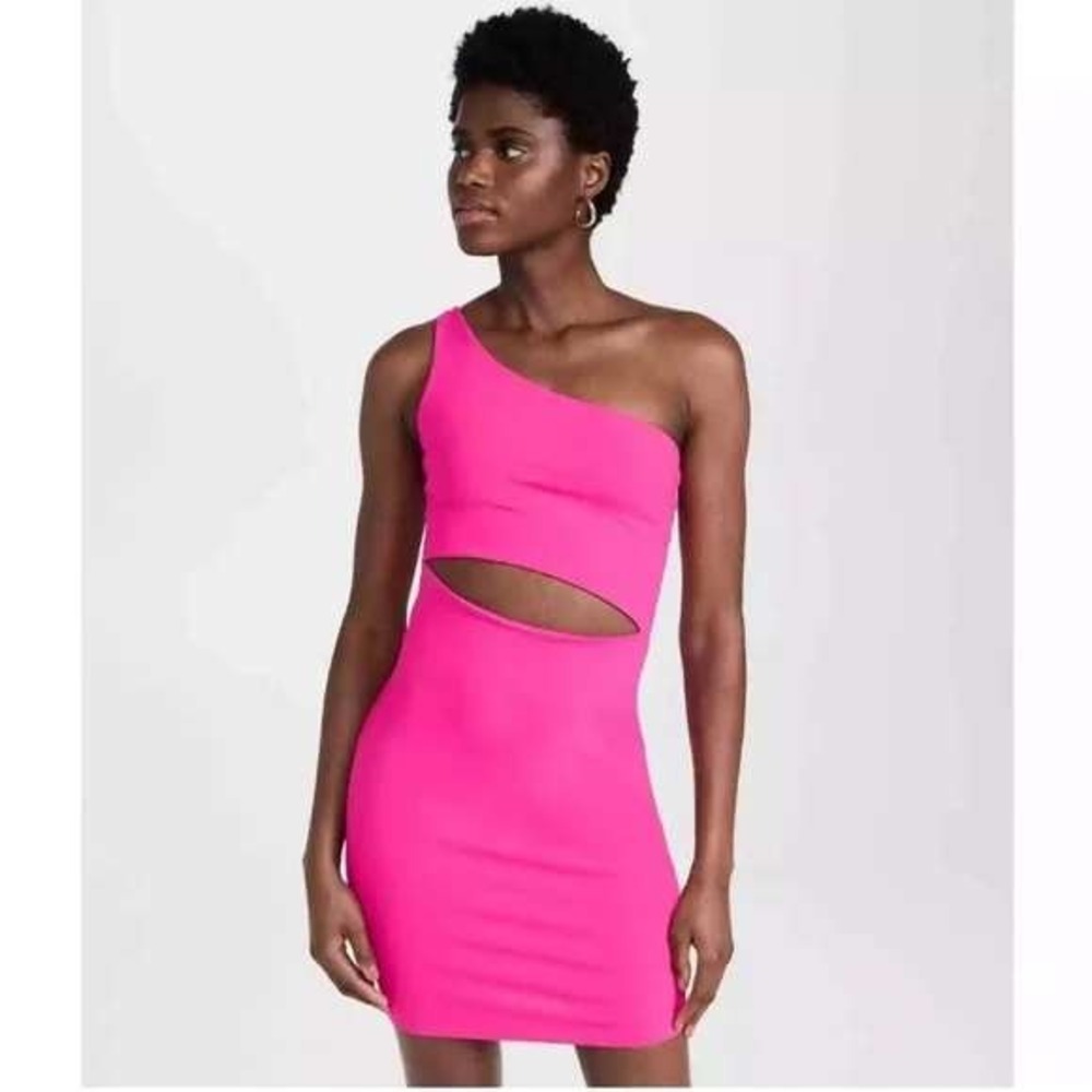 Susana Monaco One Shoulder Cutout Mini Dress‎ Hot Pink Fuchsia Bodycon Size L